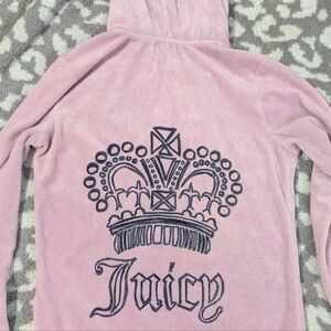 Juicy Couture Velvet Pink Hoodie with Crown Graphic Y2K 2000s Mcbling